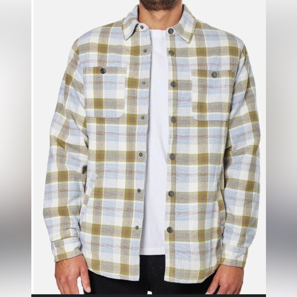 Urban Outfitters KATIN HAROLD Sherpa Flannel Shacket Air Force Blue Size S